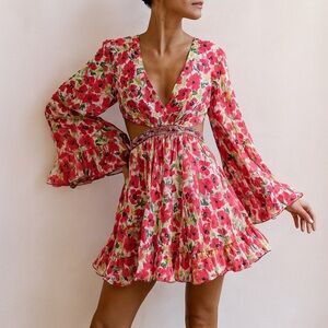 MacDuggal Floral Cutout Dress with Bell Sleeves Size 6